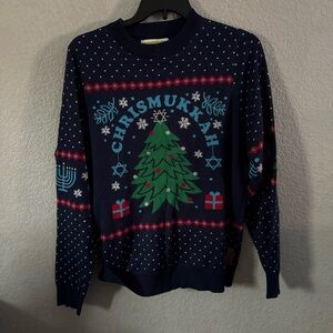 Tipsy Elves Navy Chrismukkah Crewneck Sweater with Green Tree